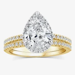 Signature By Modern Bride Womens 2 CT. T.W. Lab Grown White Diamond 10K or 14K Gold Pear Side Stone Bridal Set