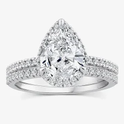 Signature By Modern Bride Womens 2 CT. T.W. Lab Grown White Diamond 10K or 14K Gold Pear Side Stone Bridal Set