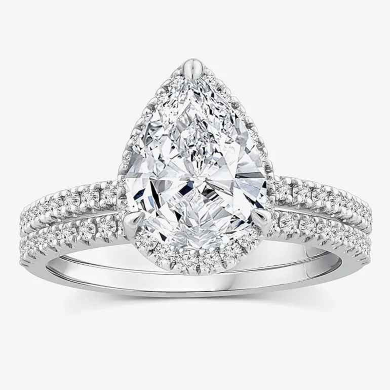 Signature By Modern Bride Womens 2 CT. T.W. Lab Grown White Diamond 10K or 14K Gold Pear Side Stone Bridal Set