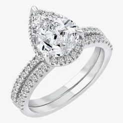Signature By Modern Bride Womens 2 CT. T.W. Lab Grown White Diamond 10K or 14K Gold Pear Side Stone Bridal Set