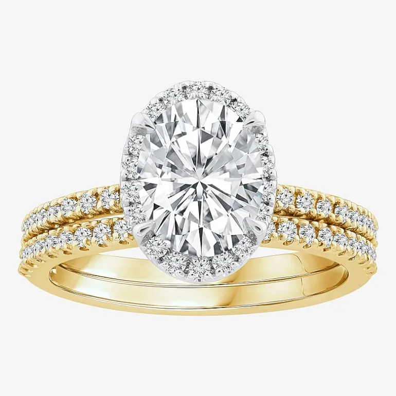 Signature By Modern Bride Womens 2 CT. T.W. Lab Grown White Diamond 10K or 14K Gold Oval Side Stone Bridal Set