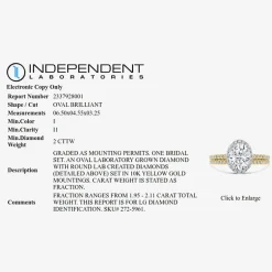 Signature By Modern Bride Womens 2 CT. T.W. Lab Grown White Diamond 10K or 14K Gold Oval Side Stone Bridal Set