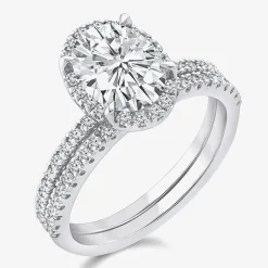 Signature By Modern Bride Womens 2 CT. T.W. Lab Grown White Diamond 10K or 14K Gold Oval Side Stone Bridal Set