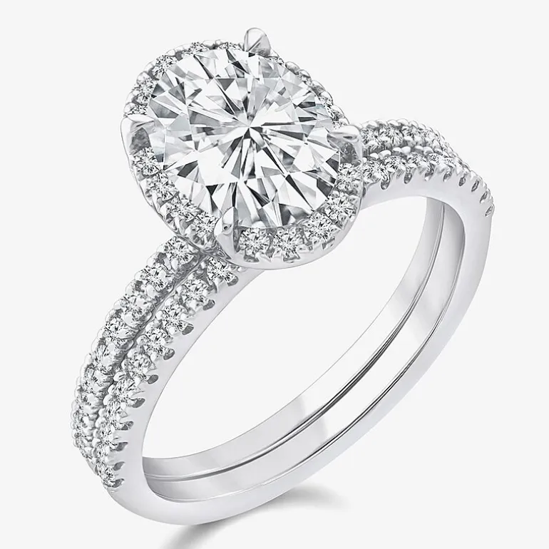 Signature By Modern Bride Womens 2 CT. T.W. Lab Grown White Diamond 10K or 14K Gold Oval Side Stone Bridal Set