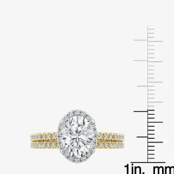 Signature By Modern Bride Womens 2 CT. T.W. Lab Grown White Diamond 10K or 14K Gold Oval Side Stone Bridal Set