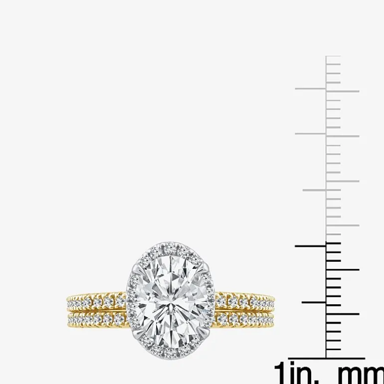 Signature By Modern Bride Womens 2 CT. T.W. Lab Grown White Diamond 10K or 14K Gold Oval Side Stone Bridal Set