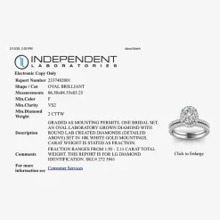 Signature By Modern Bride Womens 2 CT. T.W. Lab Grown White Diamond 10K or 14K Gold Oval Side Stone Bridal Set