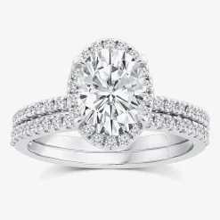 Signature By Modern Bride Womens 2 CT. T.W. Lab Grown White Diamond 10K or 14K Gold Oval Side Stone Bridal Set