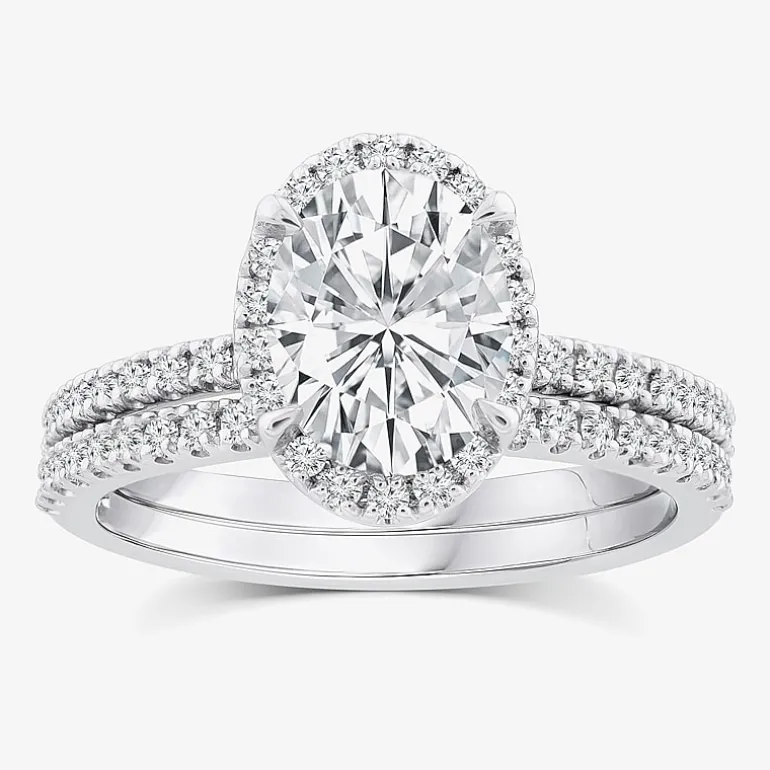 Signature By Modern Bride Womens 2 CT. T.W. Lab Grown White Diamond 10K or 14K Gold Oval Side Stone Bridal Set