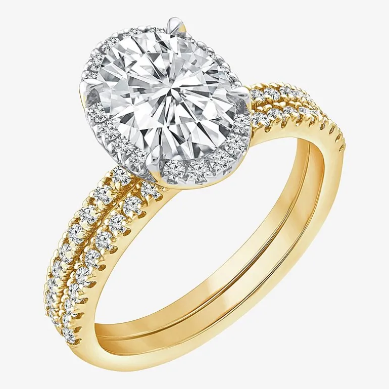Signature By Modern Bride Womens 2 CT. T.W. Lab Grown White Diamond 10K or 14K Gold Oval Side Stone Bridal Set