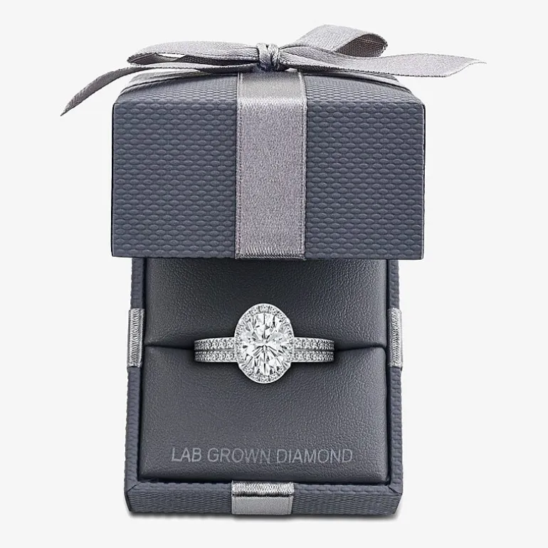 Signature By Modern Bride Womens 2 CT. T.W. Lab Grown White Diamond 10K or 14K Gold Oval Side Stone Bridal Set