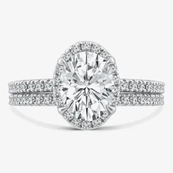 Signature By Modern Bride Womens 2 CT. T.W. Lab Grown White Diamond 10K or 14K Gold Oval Side Stone Bridal Set