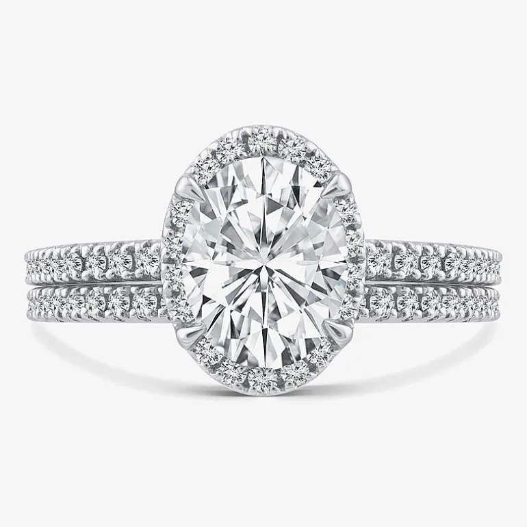 Signature By Modern Bride Womens 2 CT. T.W. Lab Grown White Diamond 10K or 14K Gold Oval Side Stone Bridal Set