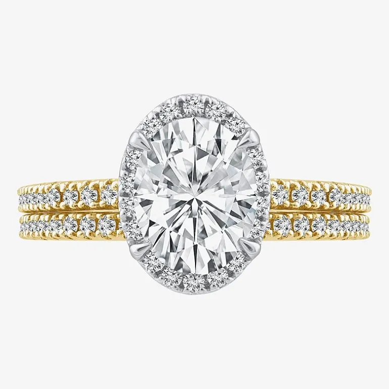 Signature By Modern Bride Womens 2 CT. T.W. Lab Grown White Diamond 10K or 14K Gold Oval Side Stone Bridal Set