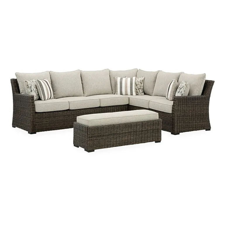 Signature Design by Ashley® Brook Ranch 3-pc. Outdoor Sofa Sectional and Bench with Cushions