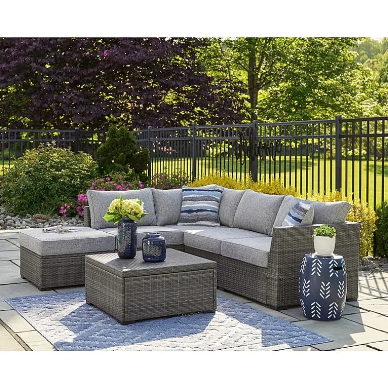 Signature Design by Ashley® Petal Road 4-pc. Outdoor Loveseat Sectional Ottoman Table Set