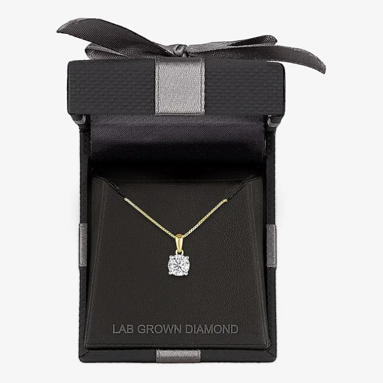 Si2-I1/G-H Womens 1 CT. T.W. Lab Grown White Diamond Sterling Silver or 14K Gold Over Silver Round 18 Inch Pendant Necklace
