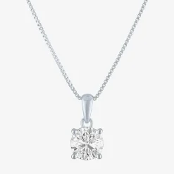 Si2-I1/G-H Womens 1 CT. T.W. Lab Grown White Diamond Sterling Silver or 14K Gold Over Silver Round 18 Inch Pendant Necklace