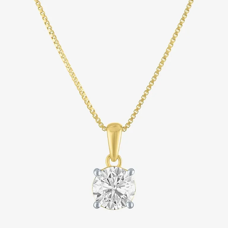 Si2-I1/G-H Womens 1 CT. T.W. Lab Grown White Diamond Sterling Silver or 14K Gold Over Silver Round 18 Inch Pendant Necklace