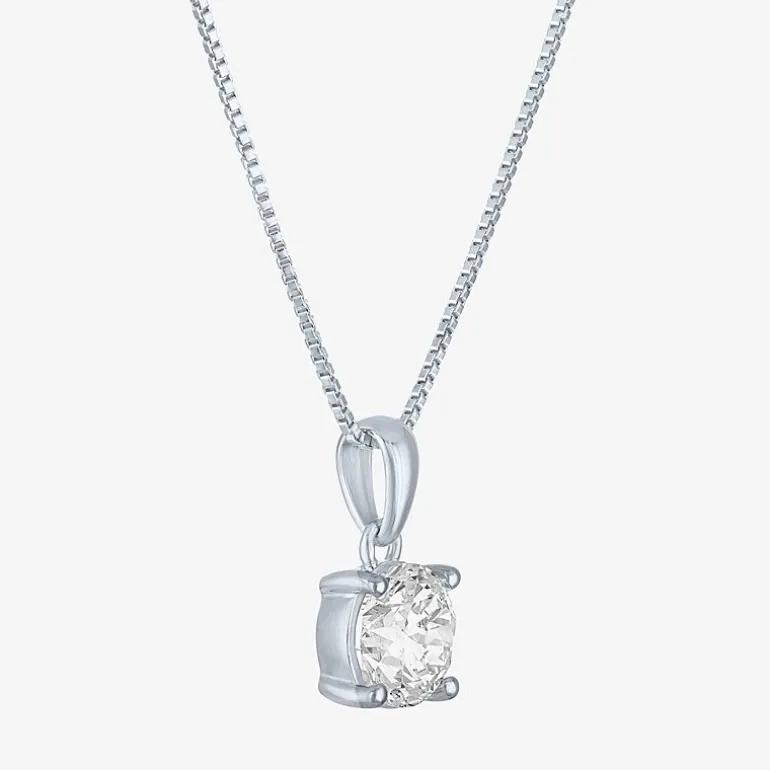 Si2-I1/G-H Womens 1 CT. T.W. Lab Grown White Diamond Sterling Silver or 14K Gold Over Silver Round 18 Inch Pendant Necklace