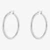 Silver Reflections Tube Diamond Cut Womens 50mm Hoop Earrings