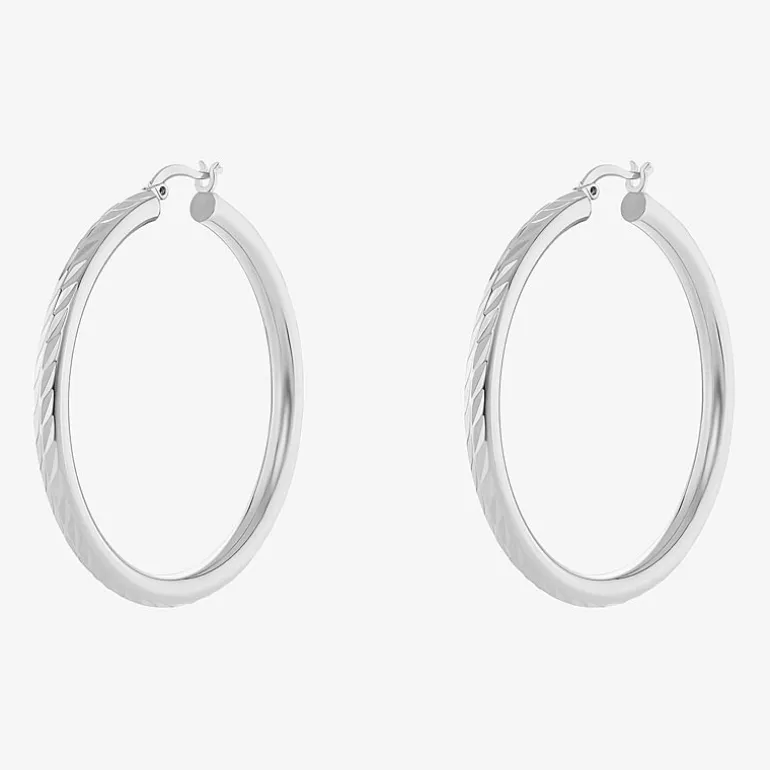 Silver Reflections Tube Diamond Cut Womens 50mm Hoop Earrings