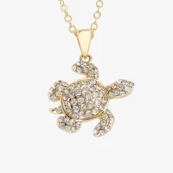 Silver Reflections Turtle Womens Crystal 14K Gold Over Brass 16 Inch Pendant Necklace