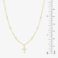 Silver Reflections Womens Cubic Zirconia 14K Gold Over Brass Cross 16 Inch Pendant Necklace