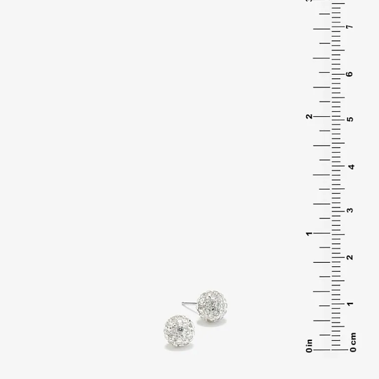 Silver Treasures Crystal Sterling Silver 7.7mm Round Stud Earrings