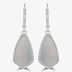 Silver Treasures Genuine Stone Womens White Mother Of Pearl Sterling Silver Drop Earrings