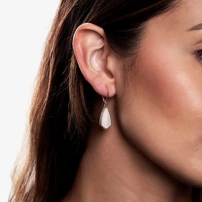 Silver Treasures Genuine Stone Womens White Mother Of Pearl Sterling Silver Drop Earrings