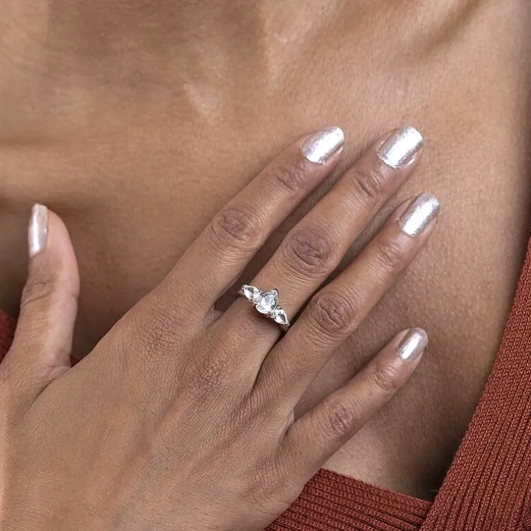 Silver Treasures Genuine Stone Sterling Silver 3-Stone Cocktail Ring