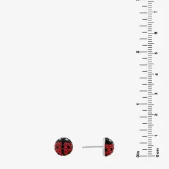 Silver Treasures Red Crystal Sterling Silver 9mm Round Stud Earrings