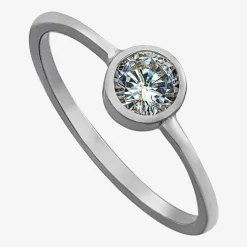 Silver Treasures Womens Cubic Zirconia Sterling Silver Round Delicate Band