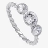 Silver Treasures Womens 20.5MM Crystal Sterling Silver Band