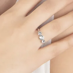 Silver Treasures Womens 20.5MM Crystal Sterling Silver Band