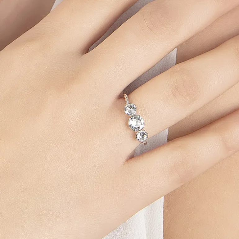 Silver Treasures Womens 20.5MM Crystal Sterling Silver Band