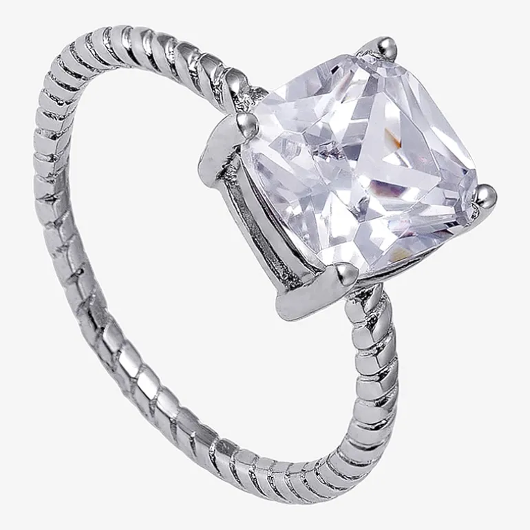 Silver Treasures Womens 20.5MM Cubic Zirconia Sterling Silver Band