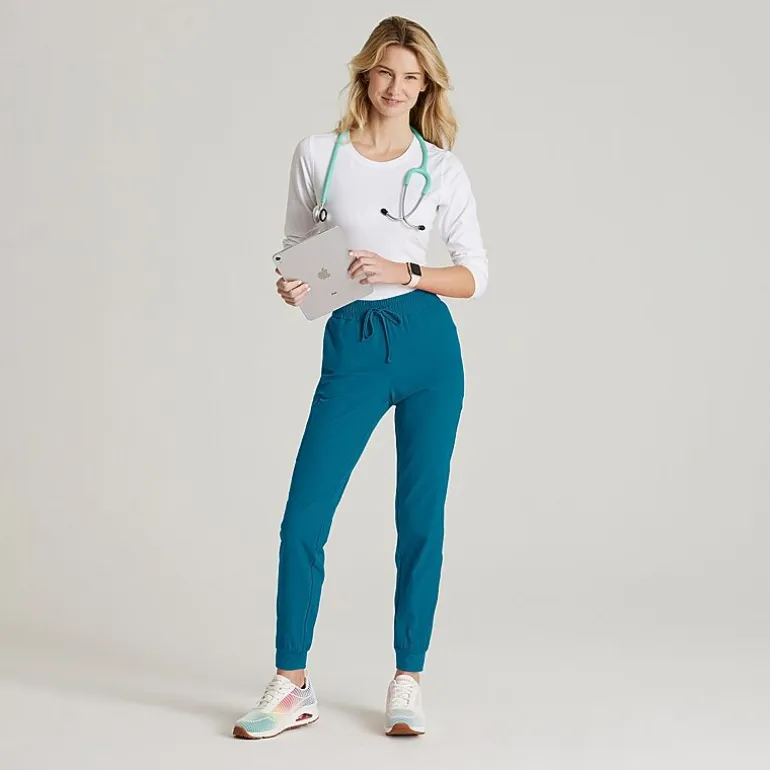 Skechers Skp552 Theory 4-Pocket Mid-Rise Jogger Womens Petite Stretch Fabric Moisture Wicking Scrub Pant
