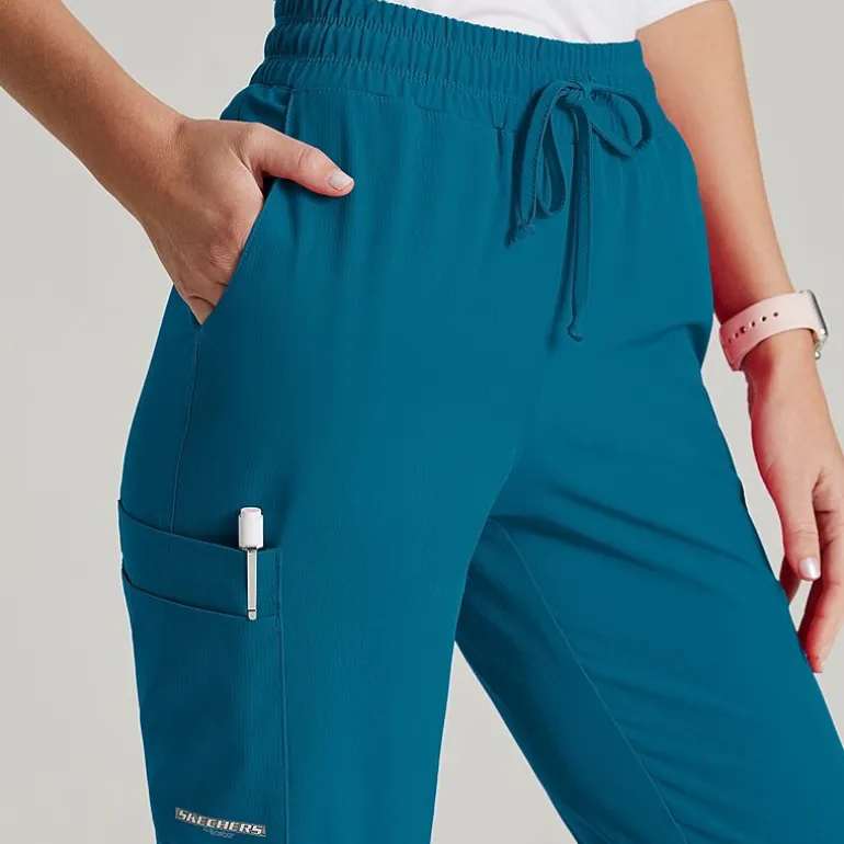 Skechers Skp552 Theory 4-Pocket Mid-Rise Jogger Womens Petite Stretch Fabric Moisture Wicking Scrub Pant