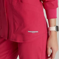 Skechers Sk401 Stability 2-Pocket Crewneck Snap-Front Warm-Up Womens Tag Free Stretch Fabric Moisture Wicking Scrub Jackets