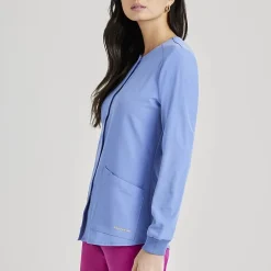 Skechers Sk401 Stability 2-Pocket Crewneck Snap-Front Warm-Up Womens Tag Free Stretch Fabric Moisture Wicking Scrub Jackets