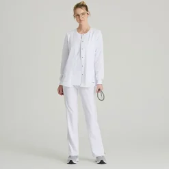 Skechers Sk401 Stability 2-Pocket Crewneck Snap-Front Warm-Up Womens Tag Free Stretch Fabric Moisture Wicking Scrub Jackets