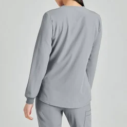 Skechers Sk401 Stability 2-Pocket Crewneck Snap-Front Warm-Up Womens Tag Free Stretch Fabric Moisture Wicking Scrub Jackets