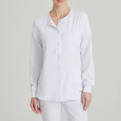 Skechers Sk401 Stability 2-Pocket Crewneck Snap-Front Warm-Up Womens Tag Free Stretch Fabric Moisture Wicking Scrub Jackets