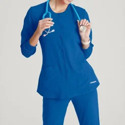 Skechers Sk401 Stability 2-Pocket Crewneck Snap-Front Warm-Up Womens Tag Free Stretch Fabric Moisture Wicking Scrub Jackets