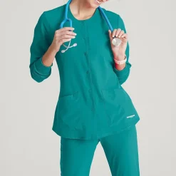 Skechers Sk401 Stability 2-Pocket Crewneck Snap-Front Warm-Up Womens Tag Free Stretch Fabric Moisture Wicking Scrub Jackets