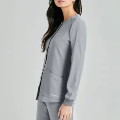 Skechers Sk401 Stability 2-Pocket Crewneck Snap-Front Warm-Up Womens Tag Free Stretch Fabric Moisture Wicking Scrub Jackets