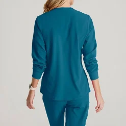 Skechers Sk401 Stability 2-Pocket Crewneck Snap-Front Warm-Up Womens Tag Free Stretch Fabric Moisture Wicking Scrub Jackets