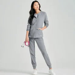 Skechers Sk401 Stability 2-Pocket Crewneck Snap-Front Warm-Up Womens Tag Free Stretch Fabric Moisture Wicking Scrub Jackets